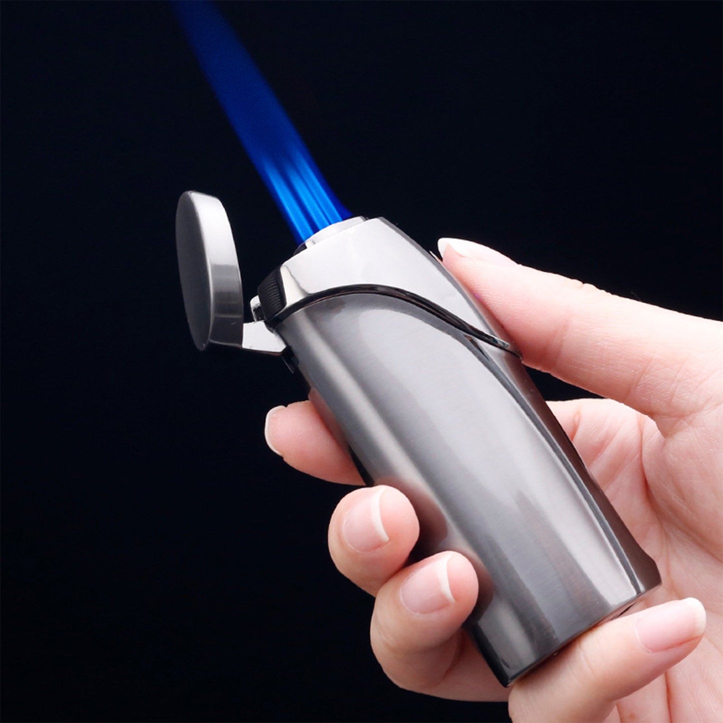 Yoloke Torch Lighter Butane Cigar Lighter, Touch One Button Ignition Torch Lighter 3 Jet Flame Butane Lighter Refillable Electronic Lighter Windproof Adjustable Flame Lighter