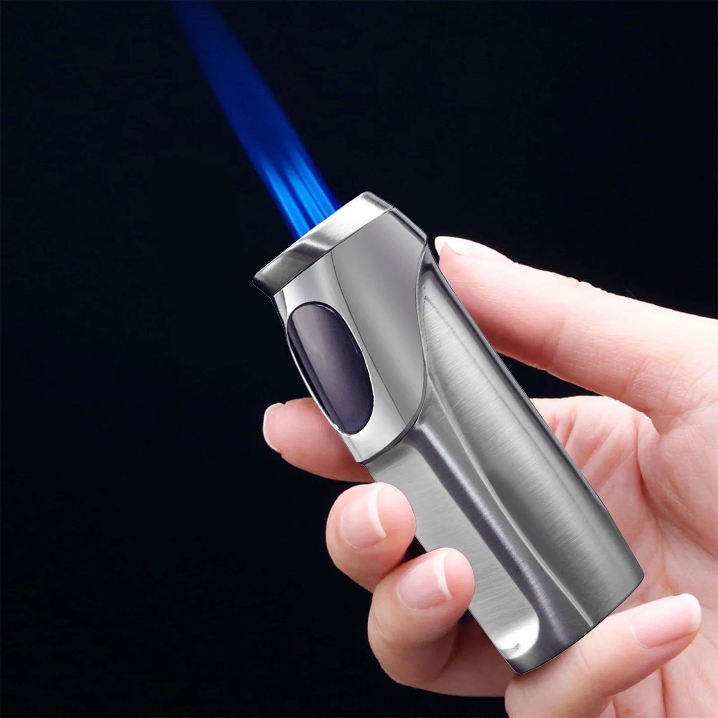 Yoloke Torch Lighter Butane Cigar Lighter, Touch One Button Ignition Torch Lighter 3 Jet Flame Butane Lighter Refillable Electronic Lighter Windproof Adjustable Flame Lighter