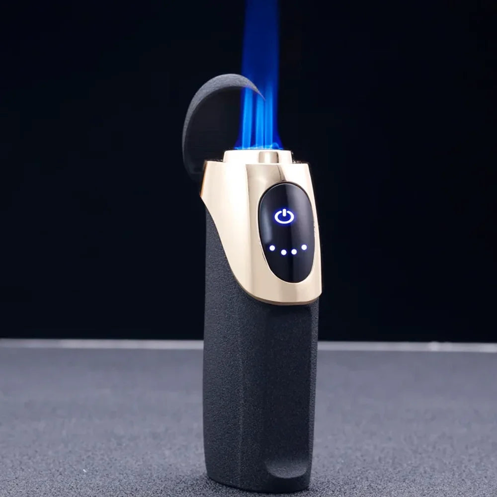 Yoloke Torch Lighter Butane Cigar Lighter, Touch One Button Ignition Torch Lighter 3 Jet Flame Butane Lighter Refillable Electronic Lighter Windproof Adjustable Flame Lighter