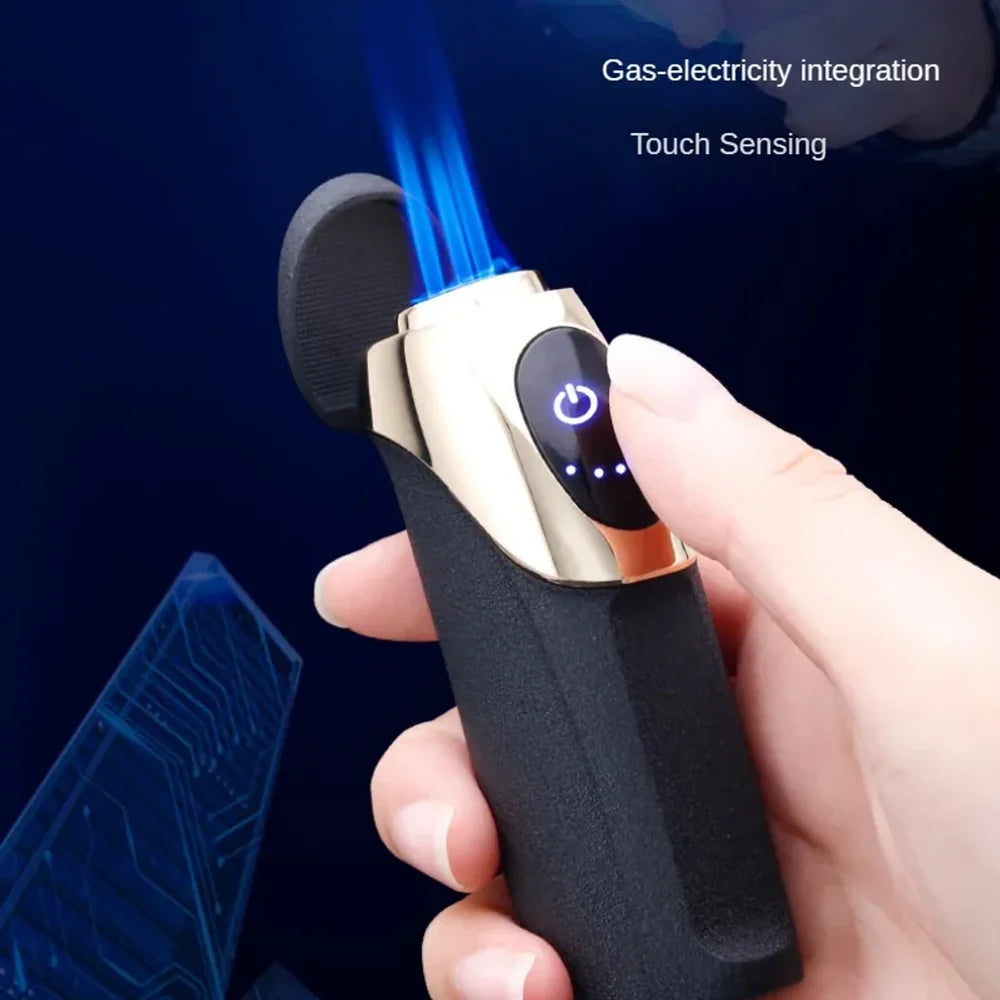 Yoloke Torch Lighter Butane Cigar Lighter, Touch One Button Ignition Torch Lighter 3 Jet Flame Butane Lighter Refillable Electronic Lighter Windproof Adjustable Flame Lighter